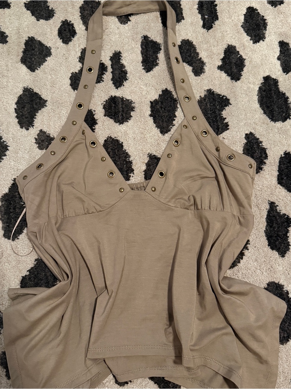 Classic Halter Tank Top in Taupe with Grommet Detail (third charm)